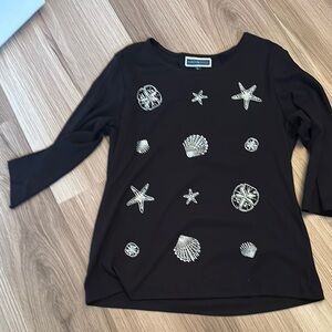Karen Scott Black Ocean Motif Blouse